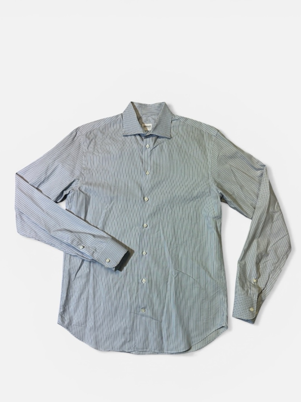 Armani Collezioni mens 15.5 39 L blue stripe fine cotton dress shirt